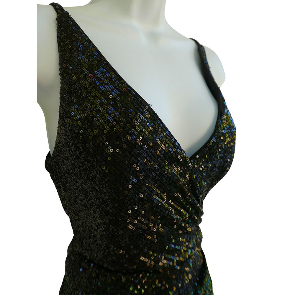 Dress the Population Anita Sequin Bodycon Cocktail Dress Ruched Waist Iridescent
